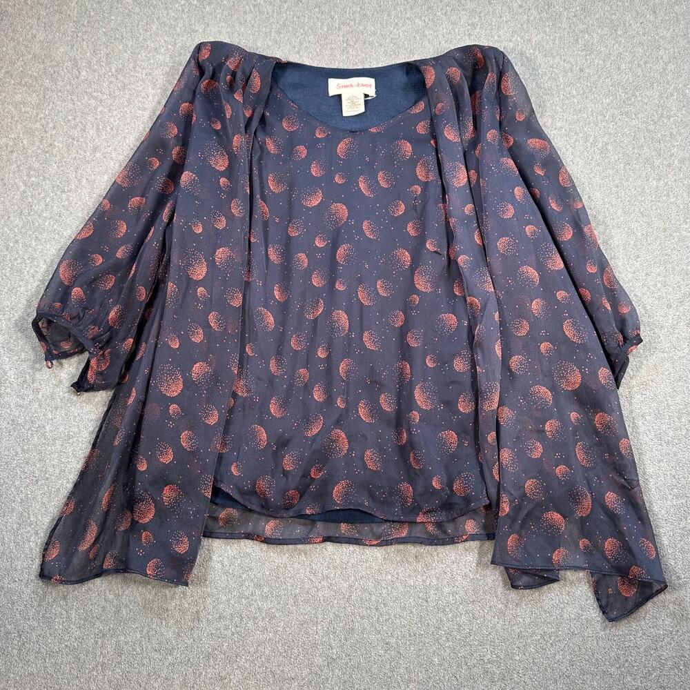 Stitch & Knot Anthropologie Blue Drape Blouse Women's Large Dot Pattern V-Neck